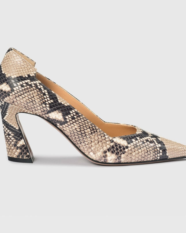 THE FOLD Milano Snake Embossed Leather Heels Beige Pointed Toe Women's 36/US 5