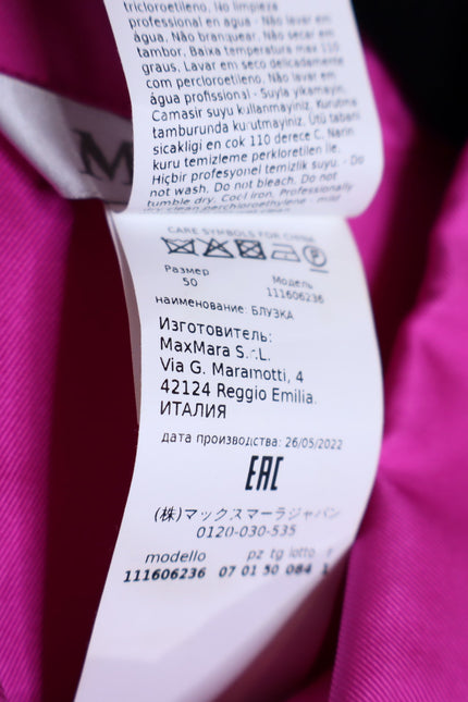 MAX MARA Silk Satin Button Down Shirt Fuchsia Pink Long Sleeve Blouse Women's 16