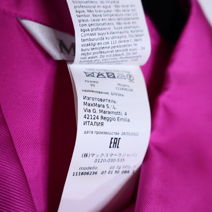 MAX MARA Silk Satin Button Down Shirt Fuchsia Pink Long Sleeve Blouse Women's 16