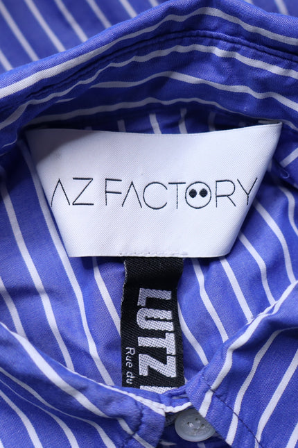 AZ FACTORY x Lutz Huelle Striped Shirtdress White Blue Oversized Women's 38/US 6