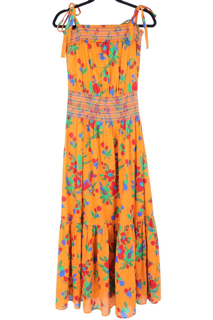 TORY BURCH Printed Smocked Dress Orange Floral Floral Tie Strap Women's S