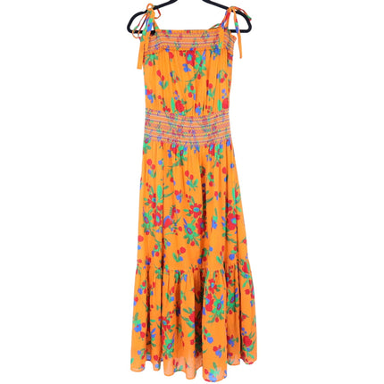 TORY BURCH Printed Smocked Dress Orange Floral Floral Tie Strap Women's S