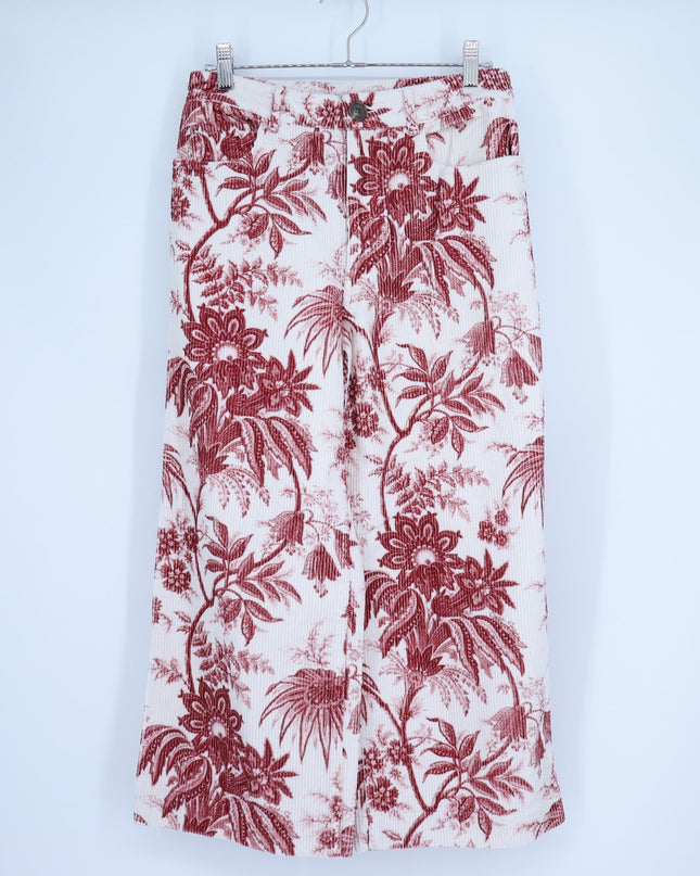 Cara Cara Sonia Pant Jacobean Red Printed Corduroy Crop Wide Leg Women's 4