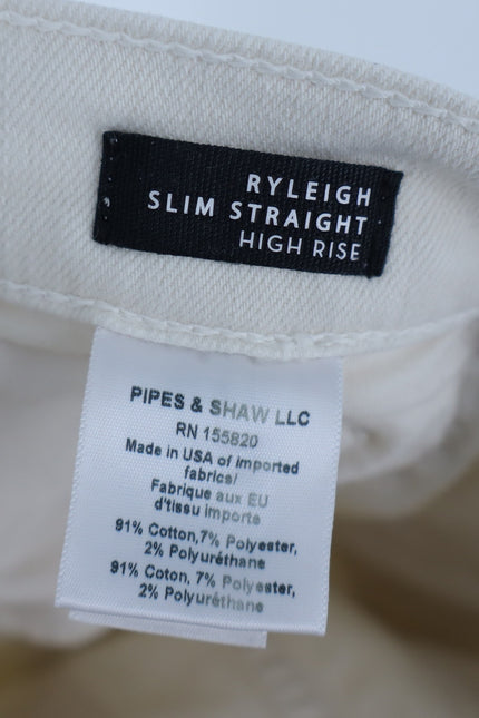 VERONICA BEARD Ryleigh Slim Straight Jeans Ecru High Rise Button Fly Women's 26