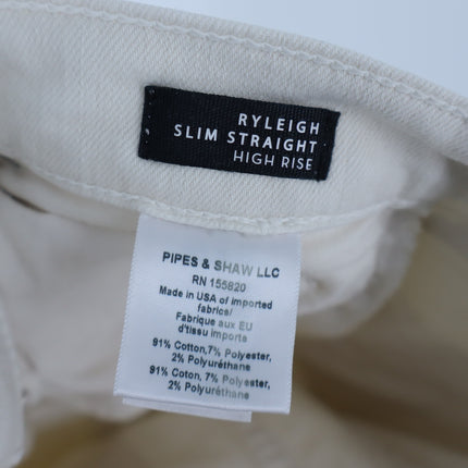 VERONICA BEARD Ryleigh Slim Straight Jeans Ecru High Rise Button Fly Women's 26