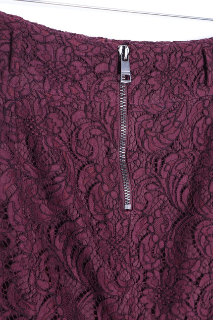BURBERRY Lace Overlay Pencil Skirt Burgundy Knee Length Lined Women's 10