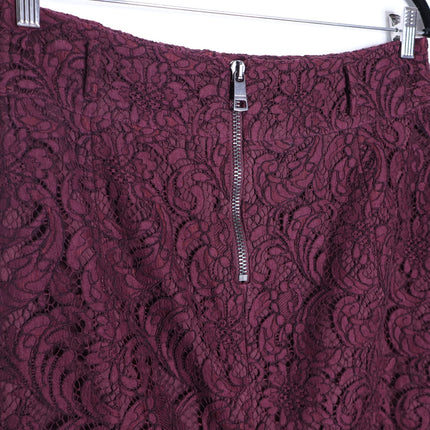 BURBERRY Lace Overlay Pencil Skirt Burgundy Knee Length Lined Women's 10