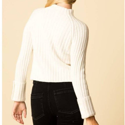 Vince Button Cuff Sweater Ivory Cashmere Wool Mock Neck Pullover Women's M