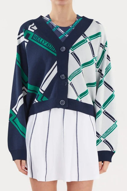 J. LINDEBERG Nelly Korda Knit Jacquard Cardigan Sweater Green Women's XS