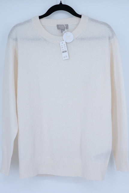 J. CREW 100% Cashmere Crewneck Sweater Snow White NWT Relaxed Fit Women's XS