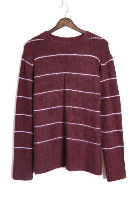 PISTOLA Ivy Pullover Sweater Terra Stripe Maroon Oversized Long Sleeve Women's S