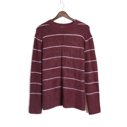 PISTOLA Ivy Pullover Sweater Terra Stripe Maroon Oversized Long Sleeve Women's S