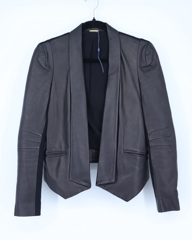 Rebecca Minkoff Beckly Open Blazer Black Lamb Leather Long Sleeve Women's XS