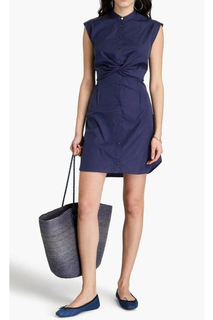 RAG & BONE Louisa Twisted Mini Dress Navy Sleeveless Cotton Poplin Women's 8