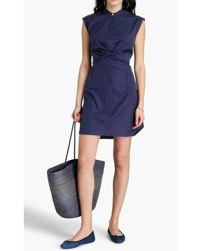RAG & BONE Louisa Twisted Mini Dress Navy Sleeveless Cotton Poplin Women's 8