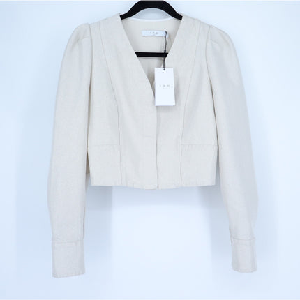 IRO Vema Denim Jacket NWT Ecru Silver Lurex Long Sleeve Women's 36/US 4