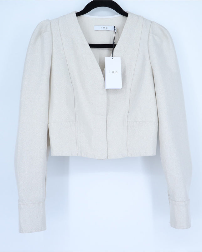 IRO Vema Denim Jacket NWT Ecru Silver Lurex Long Sleeve Women's 36/US 4