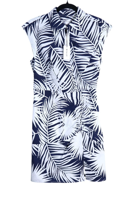MILLY NWT Maxwell Palm Print Poplin Mini Dress Navy Short Sleeve Women's 6