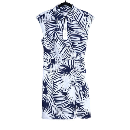 MILLY Maxwell Palm Print Poplin Mini Dress NWT Navy Short Sleeve Women's 6