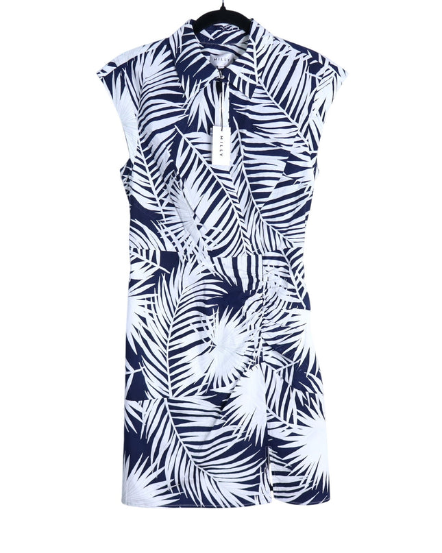 MILLY Maxwell Palm Print Poplin Mini Dress NWT Navy Short Sleeve Women's 6
