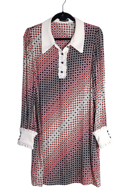 TARA JARMON Reyri Mini Dress Ecru Graphic Print Long Sleeve Women's 42/US L