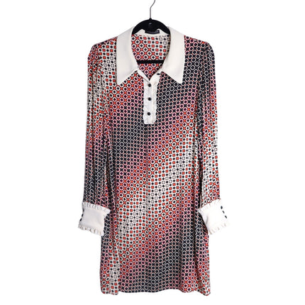 TARA JARMON Reyri Mini Dress Ecru Graphic Print Long Sleeve Women's 42/US L