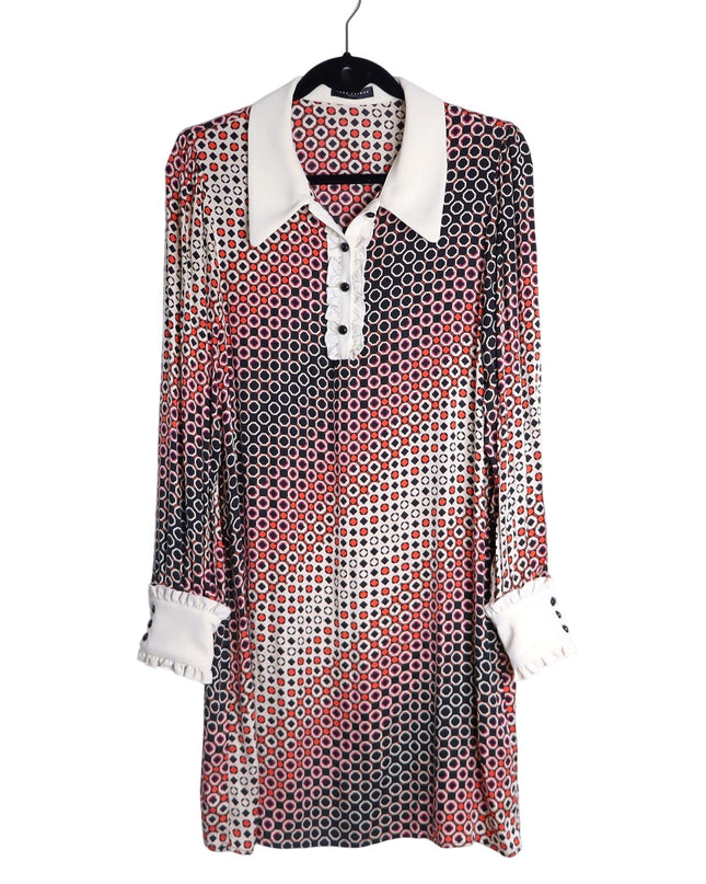 TARA JARMON Reyri Mini Dress Ecru Graphic Print Long Sleeve Women's 42/US L
