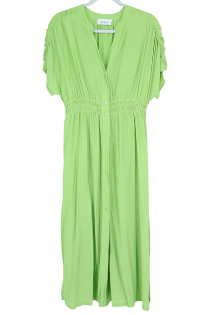 MEIMEIJ Lime Green Midi Dress Chiffon Button Front Midi Women's 42/US 6