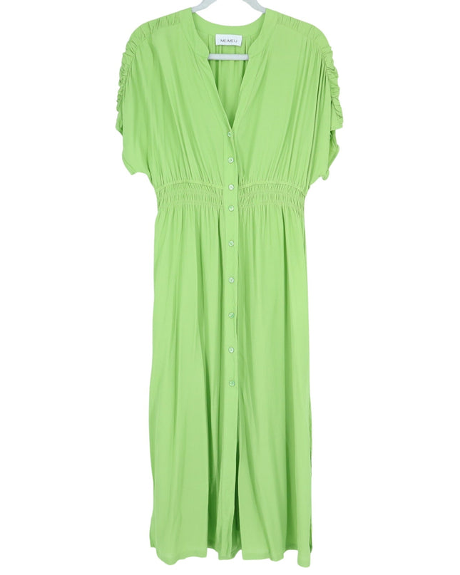 MEIMEIJ Lime Green Midi Dress Chiffon Button Front Midi Women's 42/US 6