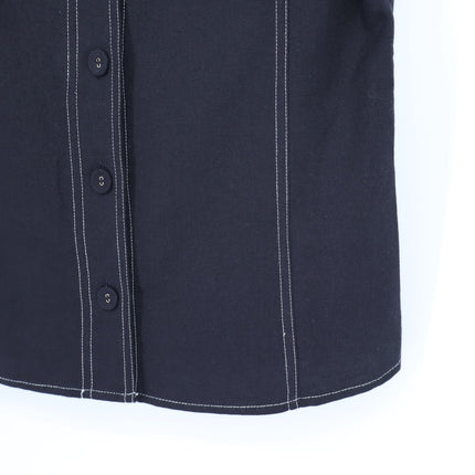 Brave + True Portia Shirt Black Contrast Stitch Roll Tab Sleeve Women's XS