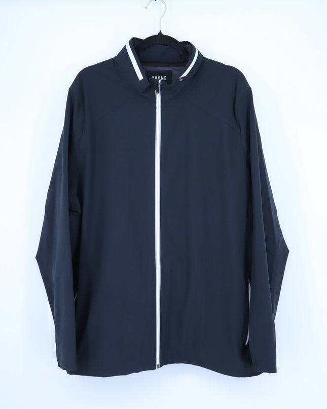 Rhone Rain or Shine Full Zip Jacket Black Hideaway Hood Windbreaker Men's XXL