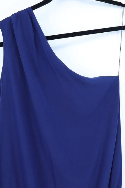 RAMY BROOK Navy Silk Lulu Romper Blue One Shoulder Draped Sleeve Women's L