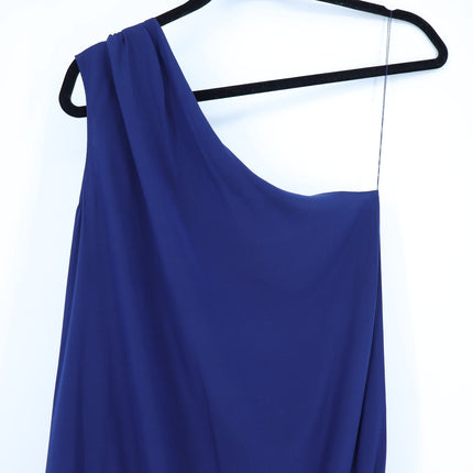RAMY BROOK Silk Lulu Romper Navy Blue One Shoulder Draped Sleeve Women's L