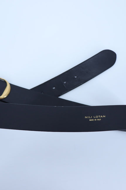 NILI LOTAN Leather Nili Belt Black with Antique Brass Buckle Women's O/S