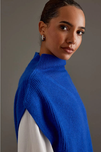 BY ANTHROPOLOGIE Oversized Ribbed Cashmere Sweater Vest Dark Blue Women's XS