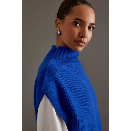 BY ANTHROPOLOGIE Oversized Ribbed Cashmere Sweater Vest Dark Blue Women's XS