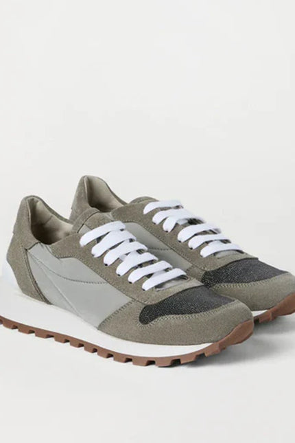 BRUNELLO CUCINELLI Monili Suede Sneakers Taupe and Beige Women's 40.5/US 10.5