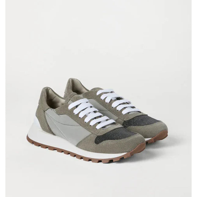 BRUNELLO CUCINELLI Monili Suede Sneakers Taupe and Beige Women's 40.5/US 10.5