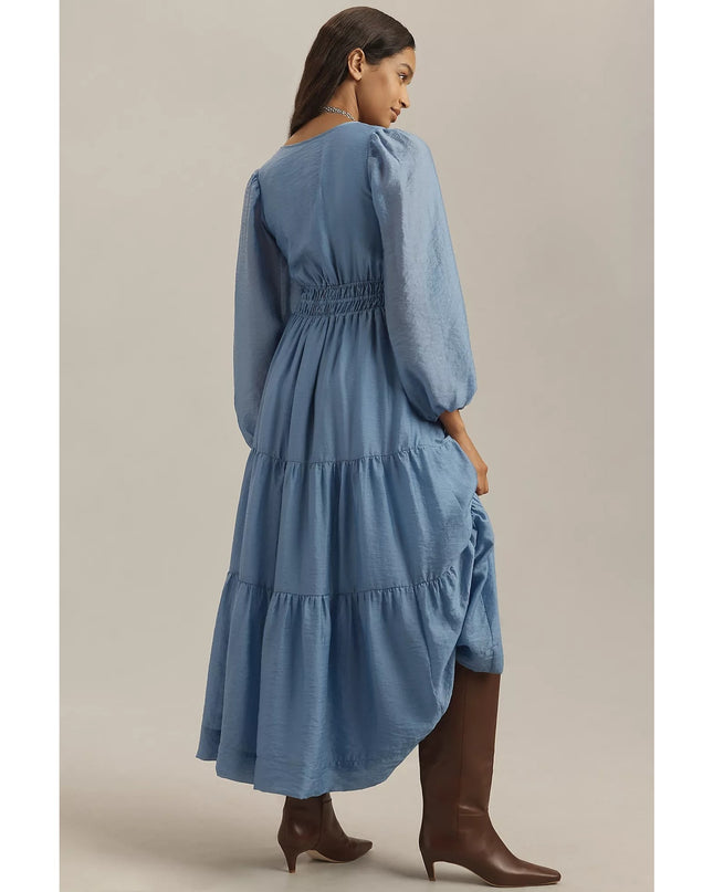 by Anthropologie The Somerset Maxi Dress Blue NWT Popover Long Sleeve Women's XS