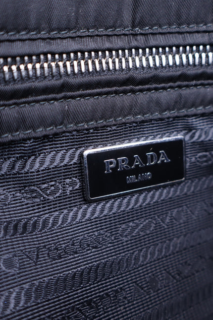 PRADA Tessuto Nylon Bomber Sound Bag Black Leather Adjustable Shoulder Strap
