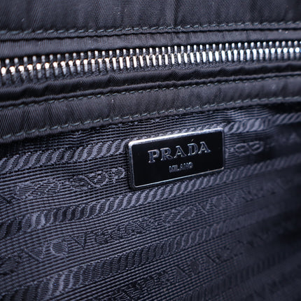 PRADA Tessuto Nylon Bomber Sound Bag Black Leather Adjustable Shoulder Strap