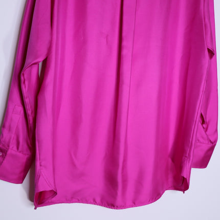 MAX MARA Silk Satin Button Down Shirt Fuchsia Pink Long Sleeve Blouse Women's 16