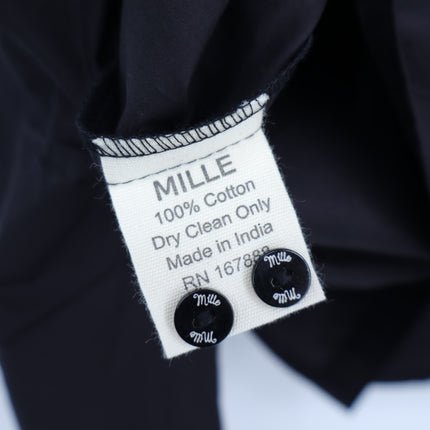 Mille Jolie Top Black Cotton Poplin Blouse Ruffled Bib Button Front Women's XS