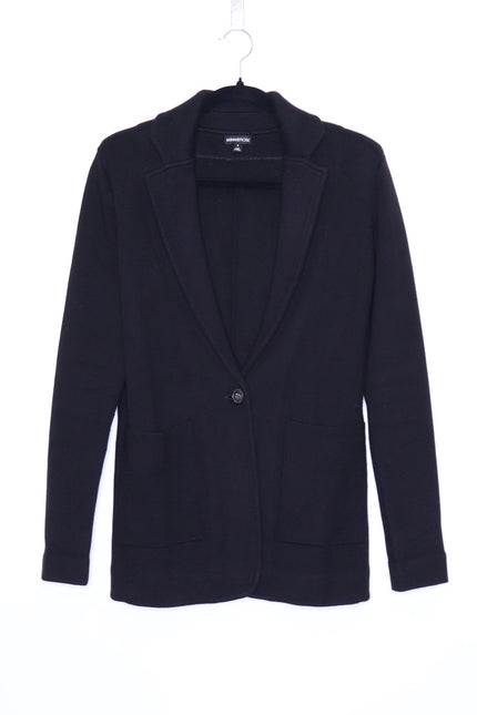 MINNIE ROSE Cotton Blend Boyfriend Blazer Black One Button Unlined Women's S