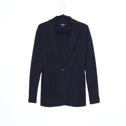 MINNIE ROSE Cotton Blend Boyfriend Blazer Black One Button Unlined Women's S