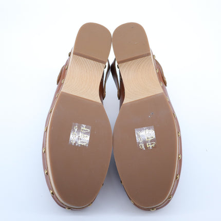 J. Crew Convertible Leather Clogs Brown Studded Wood Sole Slingback Women's 9