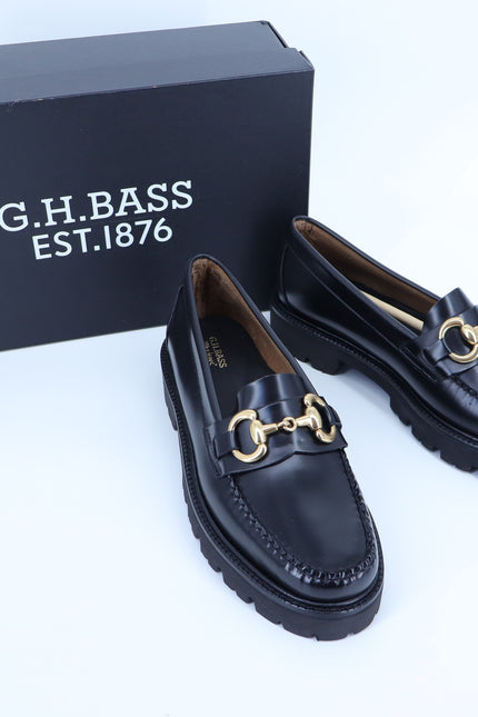 G.H. BASS Lianna Bit Weejun Loafers Black NIB Super Lug Gold Horse Bit Women's 9
