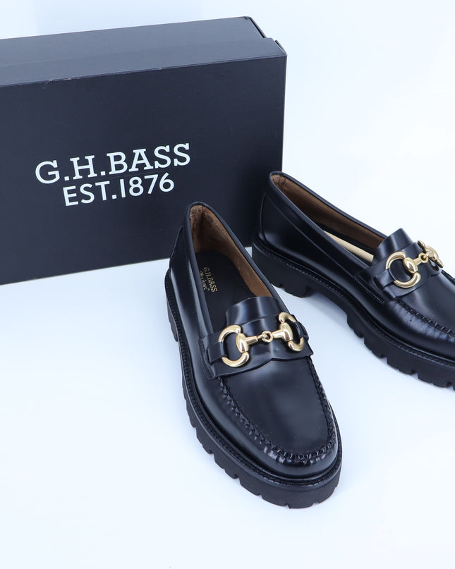 G.H. BASS Lianna Bit Weejun Loafers Black NIB Super Lug Gold Horse Bit Women's 9