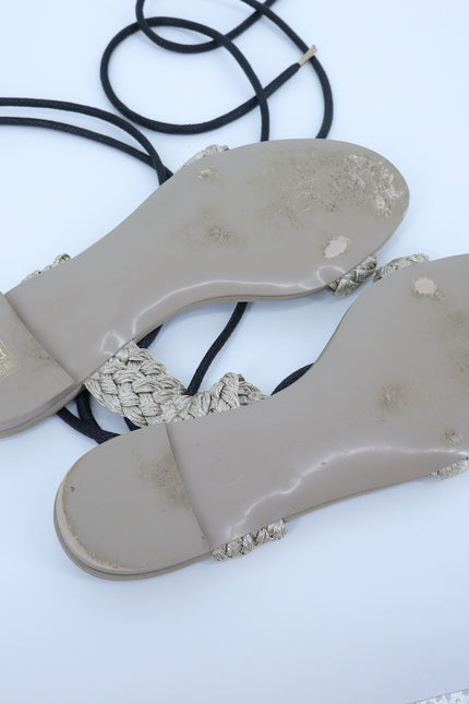 STELLA MCCARTNEY Gladiator Sandals Taupe Black Braided Lace Women's 37.5/US 7.5