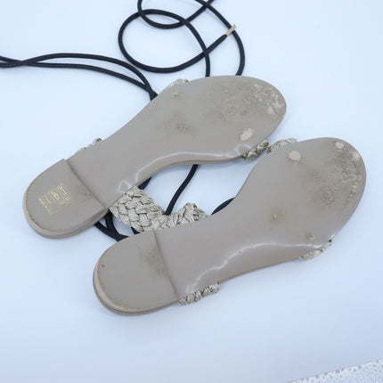 STELLA MCCARTNEY Gladiator Sandals Taupe Black Braided Lace Women's 37.5/US 7.5